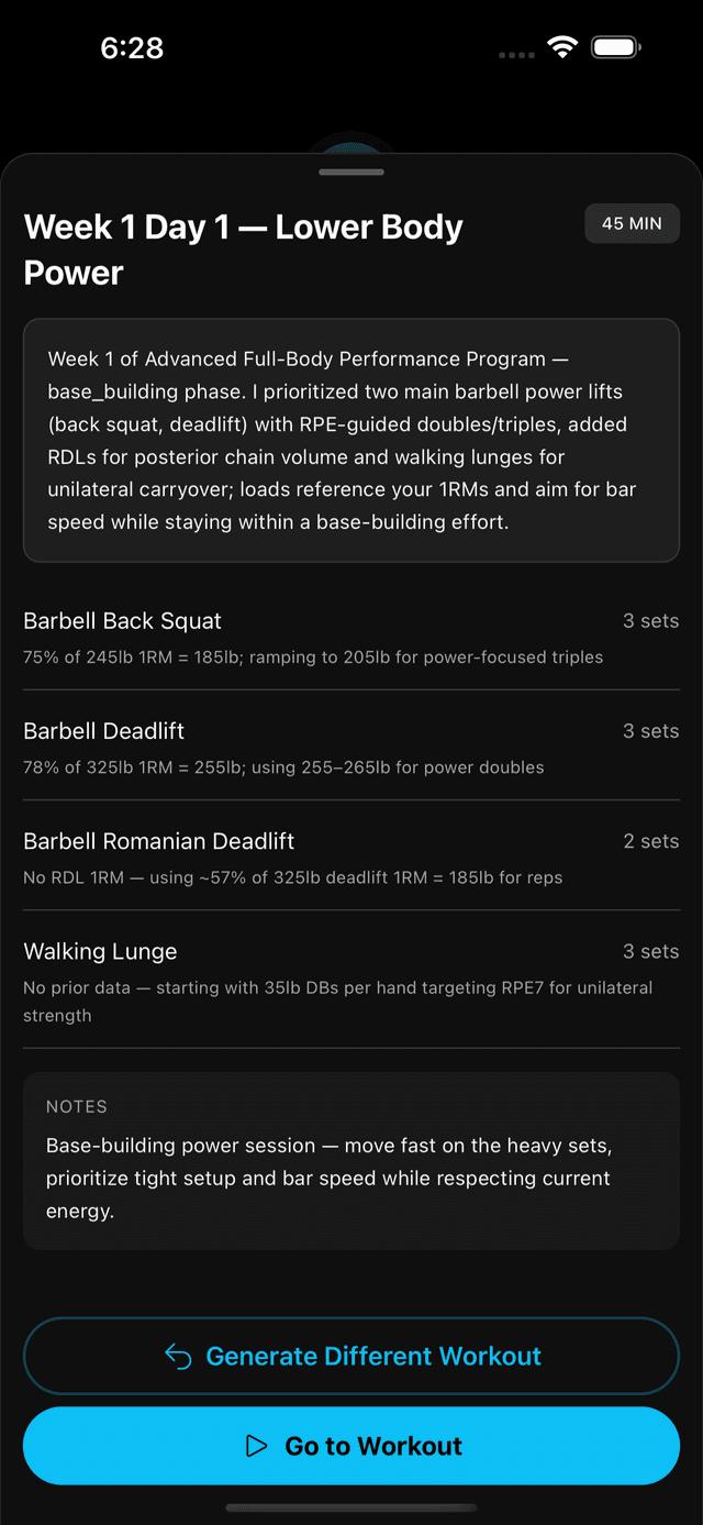 Start today's workout